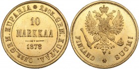 Russia - Grand Duchy of Finland 10 markkaa 1878 S - Alexander II (1854-1881)
3.23 g. UNC/UNC Mint luster. Bitkin# 614 R. Rare!