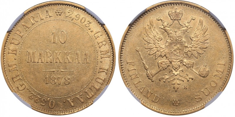 Russia - Grand Duchy of Finland 10 markkaa 1878 S - Alexander II (1854-1881) NGC...
