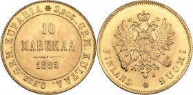 Russia - Grand Duchy of Finland 10 markkaa 1882 S - Alexander III (1881-1894)
3.22 g. UNC/UNC Mint luster. Bitkin# 229.