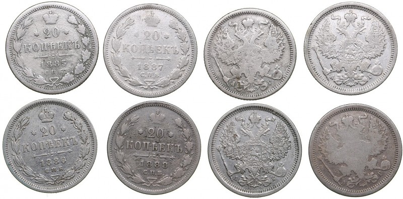 Russia 20 kopecks 1885-1888 - Alexander III (1881-1894) (4)
1885, 1886, 1887, 1...