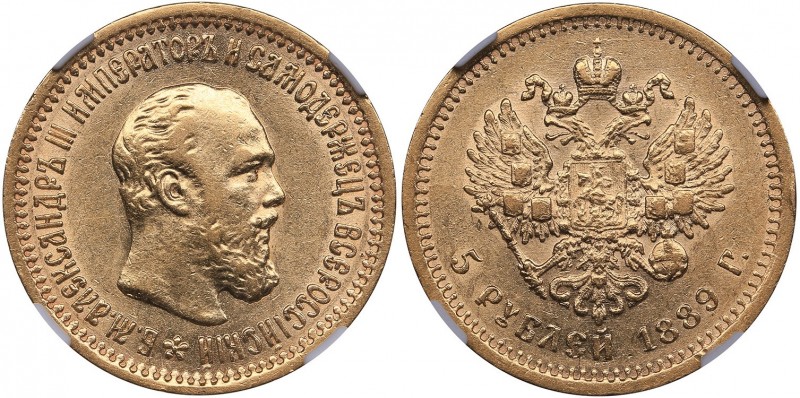 Russia 5 roubles 1889 АГ-АГ - Alexander III (1881-1894) NGC AU 55
Mint luster. ...