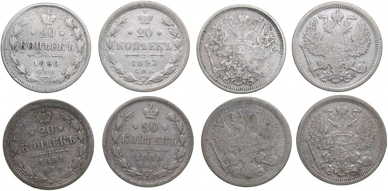 Russia 20 kopecks 1889-1893 - Alexander III (1881-1894) (4)
1889, 1890, 1891, 1...