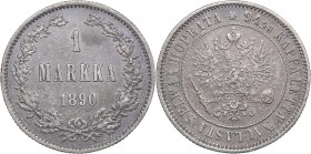 Russia - Grand Duchy of Finland 1 markka 1890 L - Alexander III (1881-1894)
5.08 g. VF/VF Bitkin# 230.