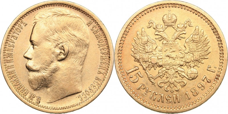 Russia 15 roubles 1897 АГ - Nicholas II (1894-1917)
12.87 g. VF/VF+ Mint luster...