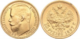 Russia 15 roubles 1897 АГ - Nicholas II (1894-1917)
12.87 g. XF/XF Mint luster. ОСС. Bitkin# 2.