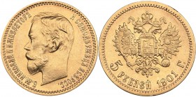 Russia 5 roubles 1901 AP - Nicholas II (1894-1917)
4.30 g. XF-/XF Mint luster. Bitkin# 27.