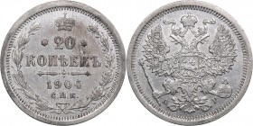 Russia 20 kopecks 1904 СПБ-АР - Nicholas II (1894-1917)
3.51 g. XF/XF Bitkin# 104.