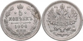 Russia 5 kopecks 1906 СПБ-ЭБ - Nicholas II (1894-1917)
0.98 g. VF/VF. Bitkin# 183. Rare!