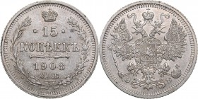 Russia 15 kopeks 1908 СПБ-ЭБ - Nicholas II (1894-1917)
2,61 g. XF/AU Bitkin# 134. Mint luster.