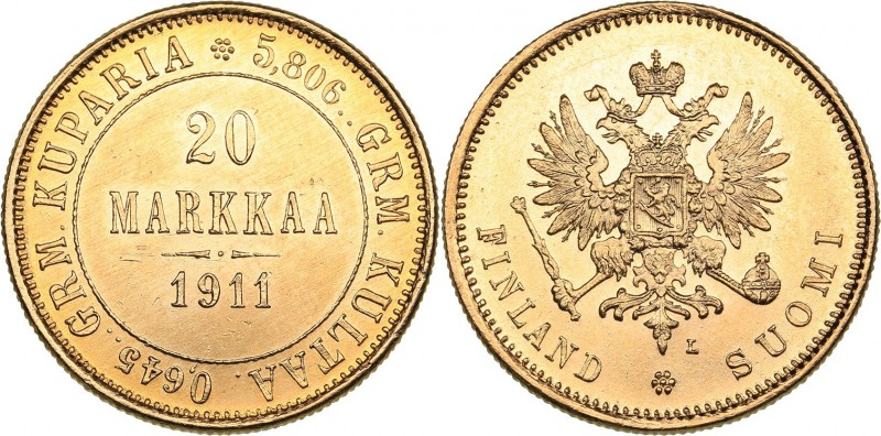 Russia - Grand Duchy of Finland 20 markkaa 1911 L - Nicholas II (1894-1917)
6.4...