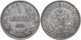 Russia - Grand Duchy of Finland 1 markkaa 1915 S - Nicholas II (1894-1917)
5.22 g. AU/AU Bitkin# 401.