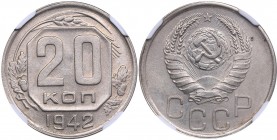 Russia - USSR 20 kopecks 1942 NGC MS 64
Mint luster. Rare condition! Rare!