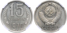 Russia - USSR 15 kopecks 1970 NGC MS 65
Mint luster. Rare condition! Rare!