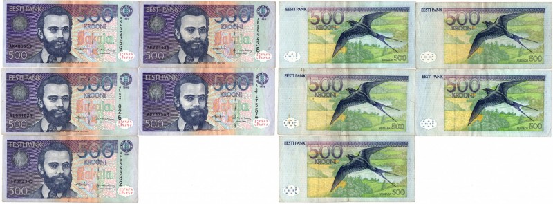 Estonia 500 krooni 1996 (5)
Various series and condition. 5 pc = 2500 EEK. Sold...