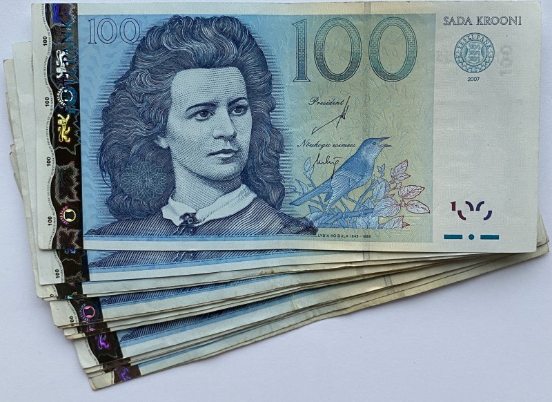 Estonia 100 krooni 2007 (23)
Various series and condition. 23 pc = 2300 EEK. So...