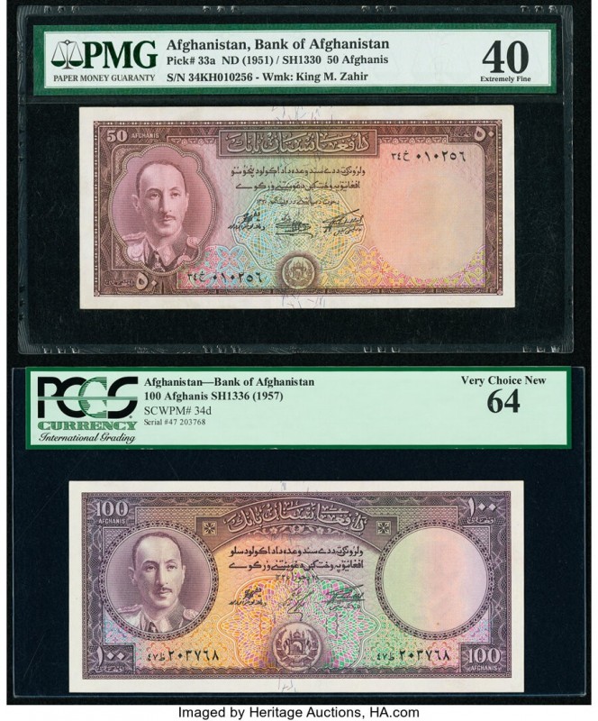 Afghanistan Bank of Afghanistan 50; 100 Afghanis ND (1951); ND (1957) Pick 33a; ...
