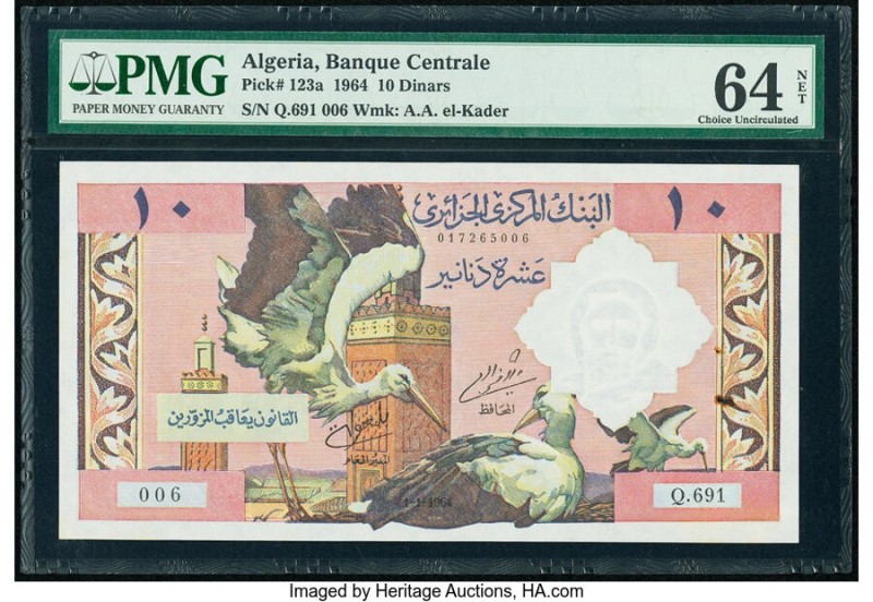 Algeria Banque Centrale d'Algerie 10 Dinars 1.1.1964 Pick 123a PMG Choice Uncirc...