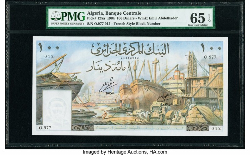 Algeria Banque Centrale d'Algerie 100 Dinars 1.1.1964 Pick 125a PMG Gem Uncircul...