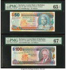 Barbados Central Bank 100; 50 Dollars ND (2000); 2007 Pick 65; 70 Two Examples PMG Superb Gem Unc 67 EPQ; Gem Uncirculated 65 EPQ. 

HID09801242017

©...