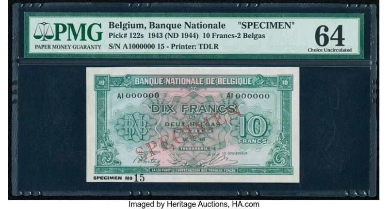 Belgium Nationale Bank Van Belgie 10 Francs-2 Belgas 1943 (ND 1944) Pick 122s Sp...