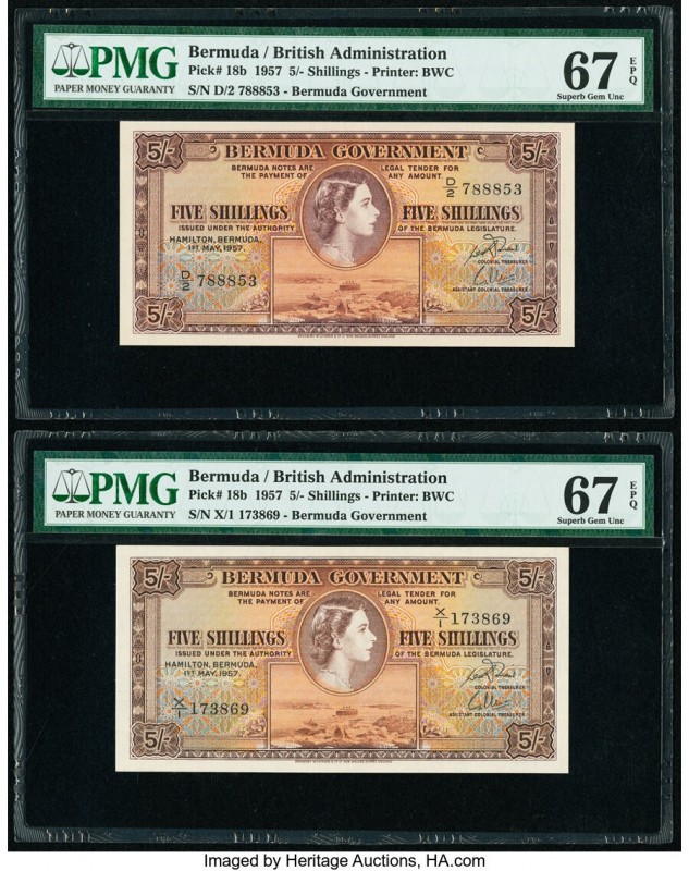 Bermuda Bermuda Government 5 Shillings 1.5.1957 Pick 18b Two Examples PMG Superb...