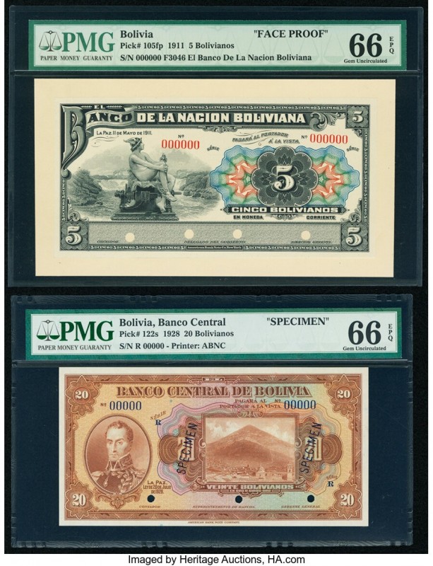 Bolivia Banco de la Nacion Boliviana 5 Bolivianos 1911 Pick 105fp Face Proof PMG...