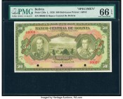 Bolivia Banco Central 500 Bolivianos 1928 Pick 126s Specimen PMG Gem Uncirculated 66 EPQ. Three POCs.

HID09801242017

© 2020 Heritage Auctions | All ...