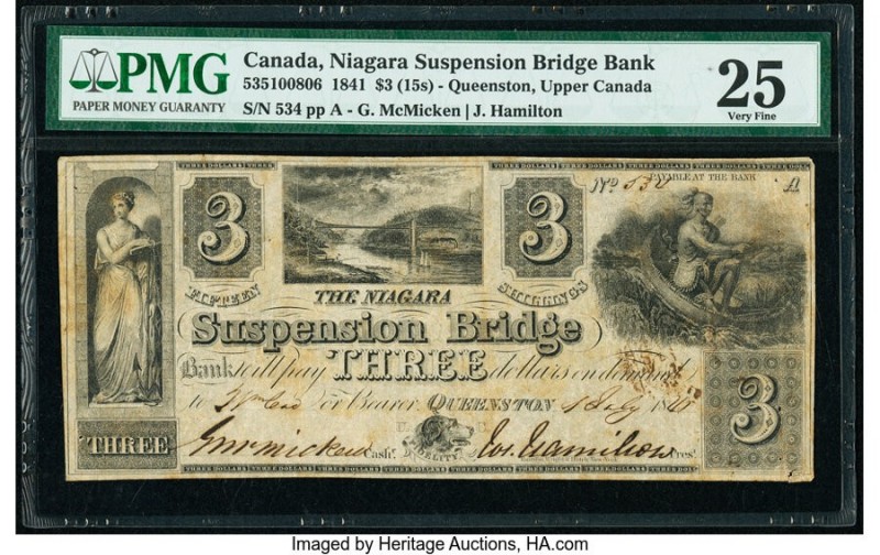 Canada Queens, UC- Niagara Suspension Bridge Bank $3 (15s) 1.7.1841 Pick S1903 C...
