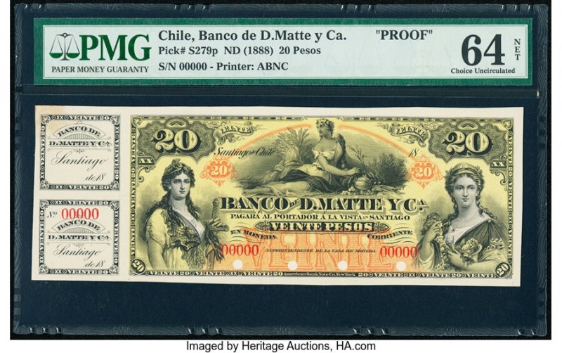 Chile Banco de D. Matte y Ca. 20 Pesos ND (ca. 1888) Pick S279p Proof PMG Choice...