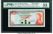 East Caribbean States Currency Authority 100 Dollars ND (1965) Pick 16bs Specimen PMG About Uncirculated 53. Red Specimen & TDLR overprints; 4 POCs an...