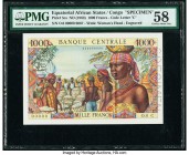 Equatorial African States Banque Centrale des Etats de l'Afrique Equatoriale, Congo 1000 Francs ND (1963) Pick 5cs Specimen PMG Choice About Unc 58. A...
