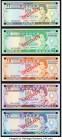 Fiji 1982-86 Specimen Set of 5 Examples About Uncirculated-Crisp Uncirculated. Barnes and Siwatibau signature set. Pick numbers 81s, 82s, 83s, 84s and...
