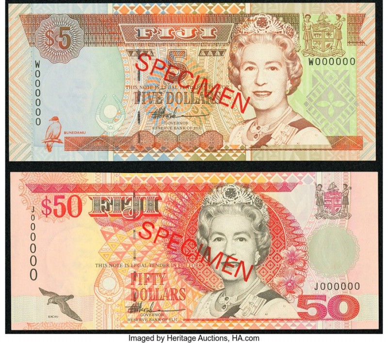 Fiji Reserve Bank of Fiji 50; 5 Dollars ND (1996; 1998) Pick 100s2; 101s2 Two Sp...