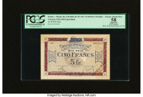 France Regie des Chemins de Fer des Territoires Occupes 5 Francs ND (1923) Pick R6s Specimen PCGS Apparent Choice About New 58. Minor mounting remnant...