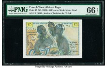 French West Africa Institut d'Emission de l'A.O.F. et du Togo 50 Francs ND (1956) Pick 45 PMG Gem Uncirculated 66 EPQ. 

HID09801242017

© 2020 Herita...