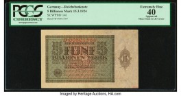 Germany Imperial Bank Note 5 Billionen Mark 15.3.1924 Pick 141 PCGS Currency Apparent Extremely Fine 40. Minor stains in lower right corner.

HID09801...