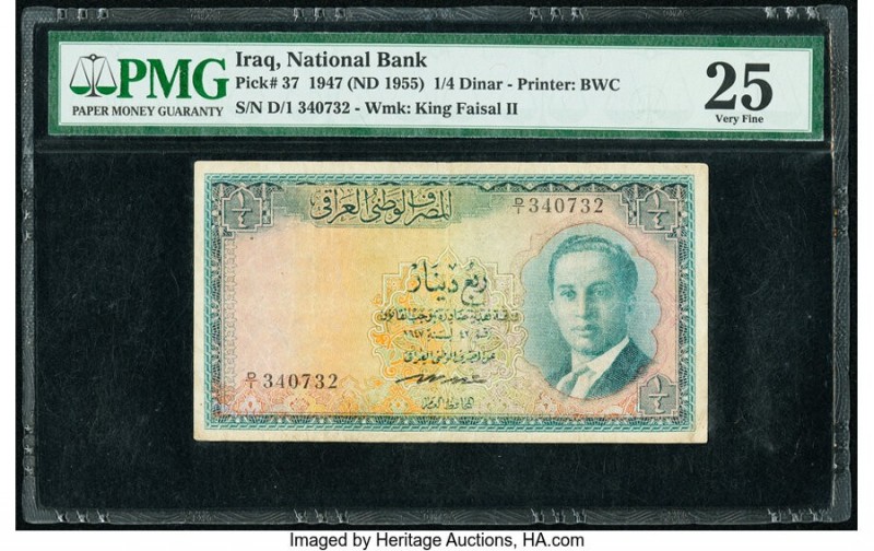 Iraq National Bank of Iraq 1/4 Dinar 1947 (ND 1955) Pick 37 PMG Very Fine 25. 

...