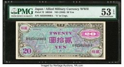 Japan Allied Military Currency WWII 20 Yen ND (1946) Pick 72 PMG About Uncirculated 53 EPQ. 

HID09801242017

© 2020 Heritage Auctions | All Rights Re...