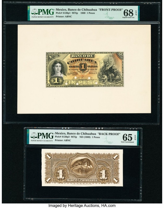Mexico Banco de Chihuahua 1 Peso 1889 Pick S120p M75p Front and Proofs PMG Super...