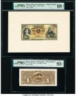 Mexico Banco de Chihuahua 1 Peso 1889 Pick S120p M75p Front and Proofs PMG Superb Gem Unc 68 EPQ; Gem Uncirculated 65 EPQ. Printer's annotations on bo...
