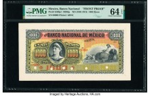 Mexico Banco Nacional de Mexicano 1000 Pesos 1885-1913 Pick S263p1 M305p Front Proof PMG Choice Uncirculated 64 EPQ. Printer's annotation; six POCs.

...