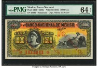 Mexico Banco Nacional de Mexicano 1000 Pesos ND (1885-1913) Pick S263r M305r Remainder PMG Choice Uncirculated 64 NET. Adhesive; red overprints.

HID0...