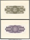 Mexico Banco de Guanajuato 500; 1000 Pesos ND (1913) Pick S294bp; S295bp Two Back Proofs Crisp Uncirculated. Mounted on cardstock. 

HID09801242017

©...
