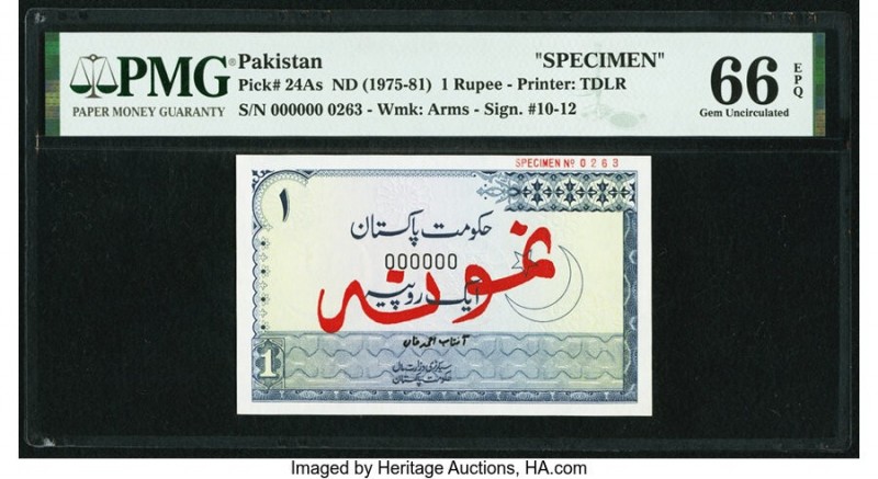 Pakistan Government of Pakistan 1 Rupee ND (1975-81) Pick 24As Specimen PMG Gem ...