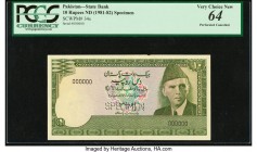 Pakistan State Bank of Pakistan 10 Rupees ND (1981-82) Pick 34s Specimen PCGS Currency Very Choice New 64. Perforated Cancelled and small burn at top....
