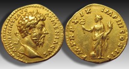 MARCUS AURELIUS (161-180 AD) AV Aureus Rome 165 AD 7.26 g. Obv/ M ANTONINVS AVG ARMENIACVS Laureate head of Marcus Aurelius to right. Rev/ P M TR P XI...