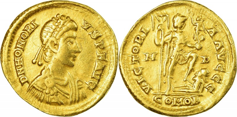 HONORIUS (395-402 AD) AV Solidus Milan 395-402 AD 4.29 g. Obv/ DN HONORIVS PF AV...