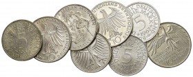 GERMANY. Lot of 8 coins of 5 and 10 marks in silver, 4 of each type EF ÷ FDC