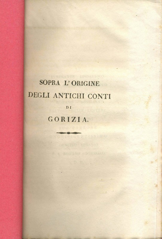 DE BONOMO STETTNER Andrea. Sopra l'origine degli antichi Conti di Gorizia. Tries...