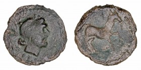 Monedas de la Hispania Antigua
Sacili, Dehesa de Alcurrucén (Córdoba)
Semis. AE. (siglo I a.C.). Serie ligera. A/Cabeza barbada a der., detrás ley. ...